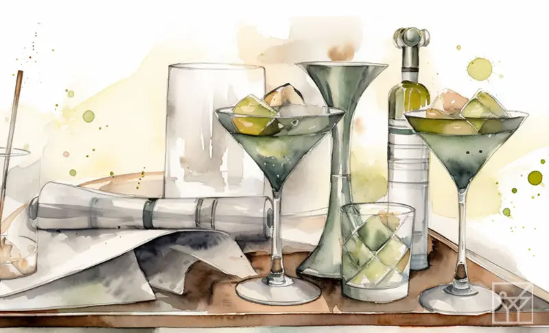 Dry Martini. Ilustración acuarela